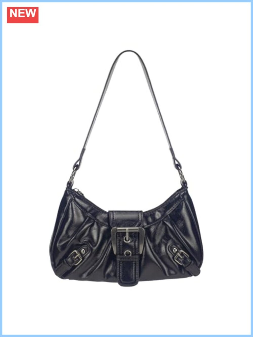 Y2K Faux Leather Shoulder Bag Ruched Punk Underarm Handbag